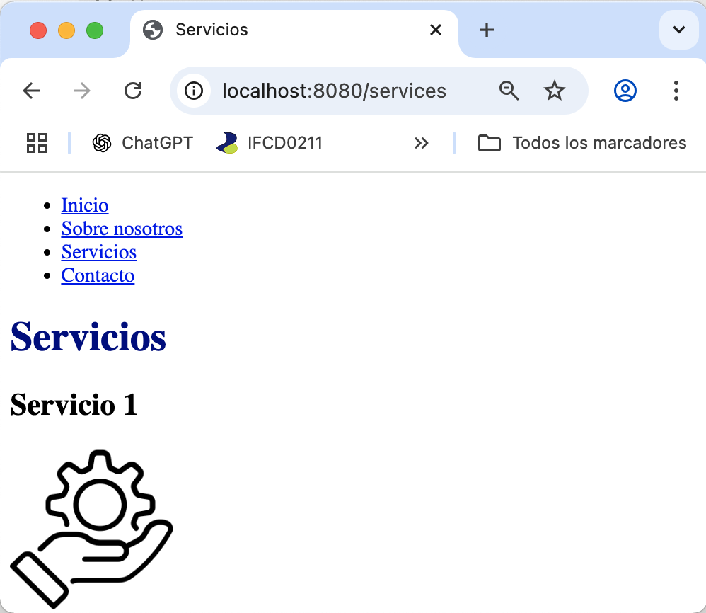 Página de servicios con tarjetas