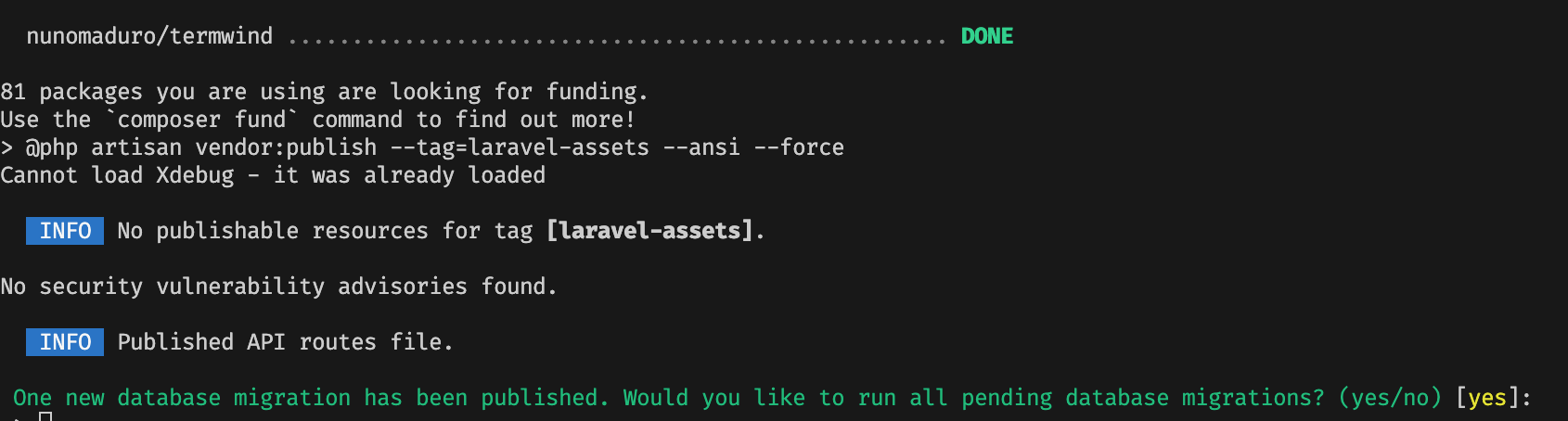 Confirmación de creación de migración