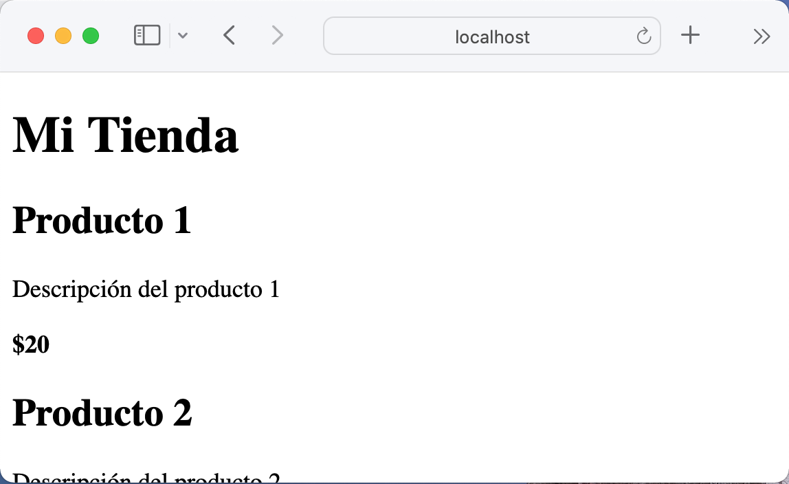 Vista de productos con datos