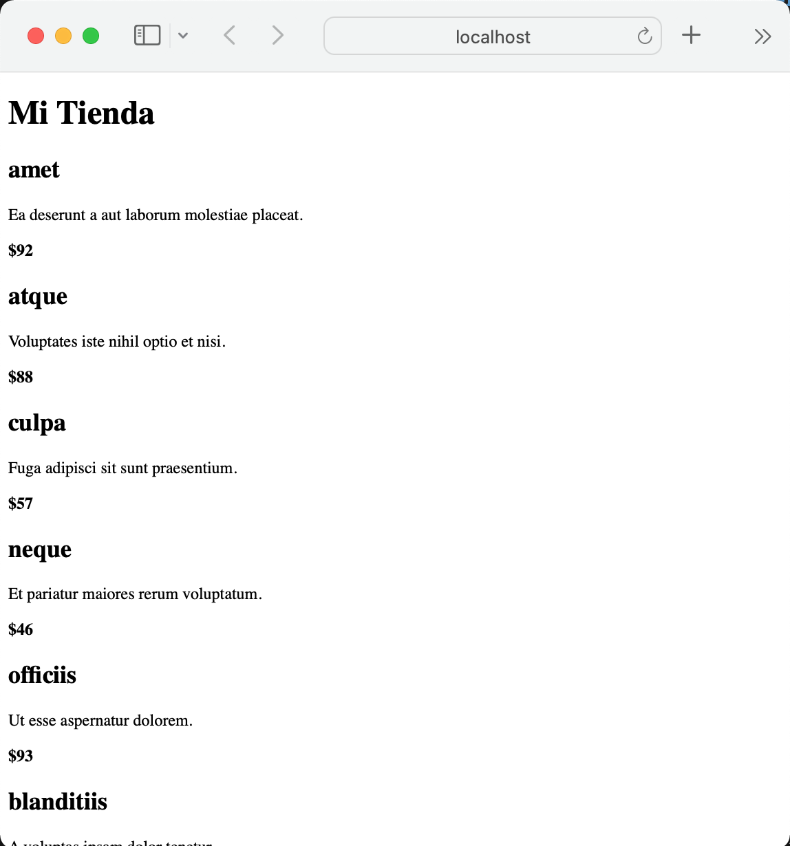 Vista de productos con datos realistas