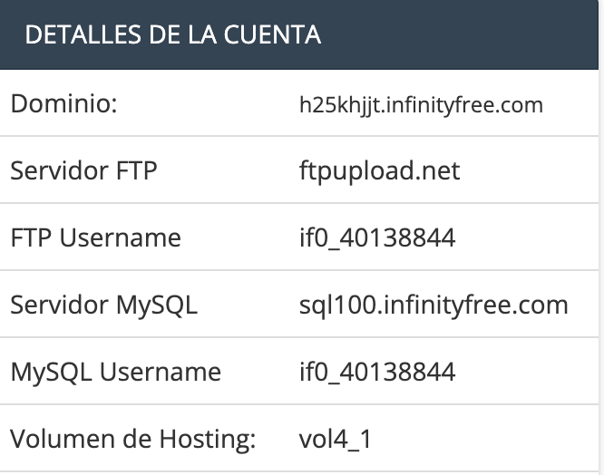 FTP Details en InfinityFree