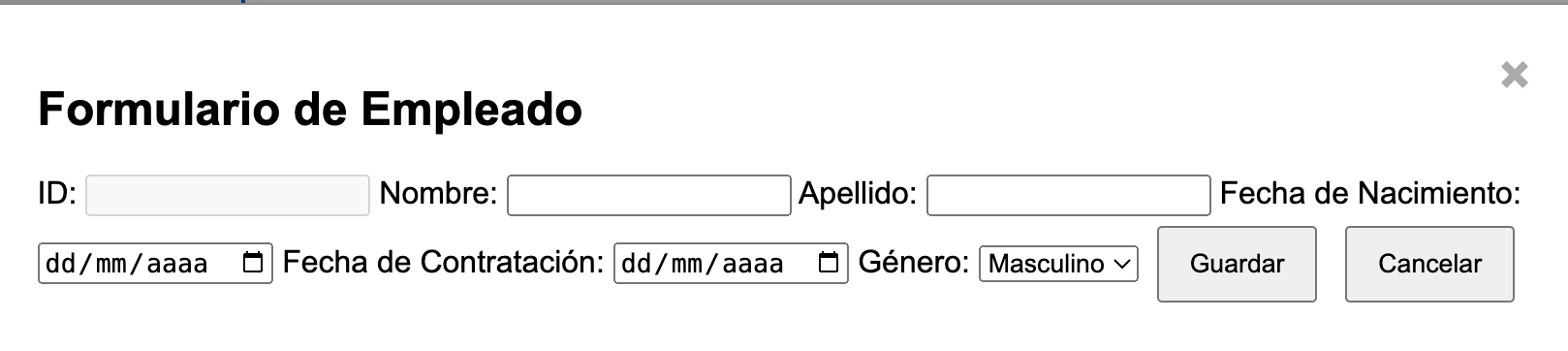 Vista del formulario modal
