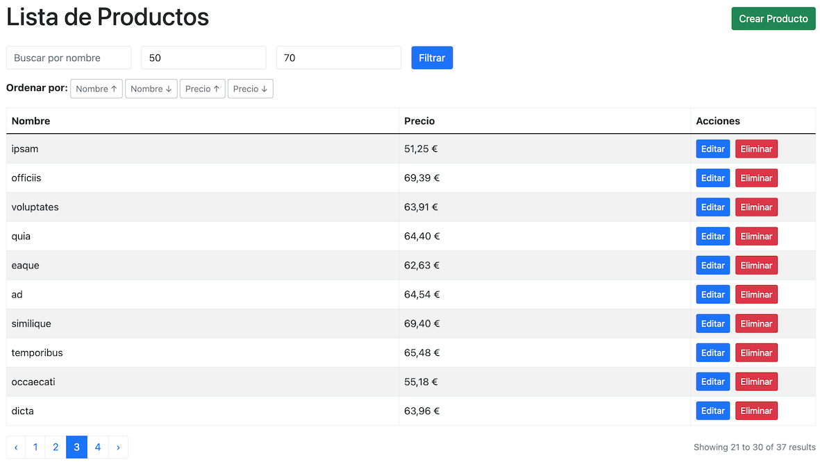 Vista de productos paginada con Bootstrap