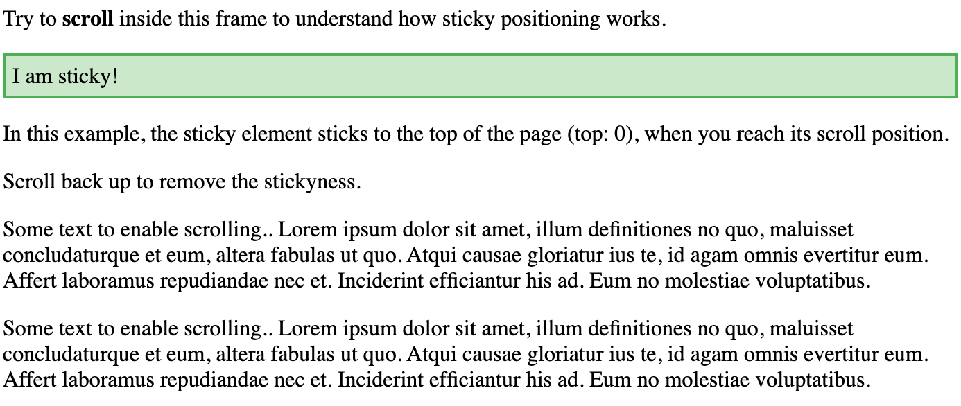 Ejemplo uso de la propiedad position:sticky