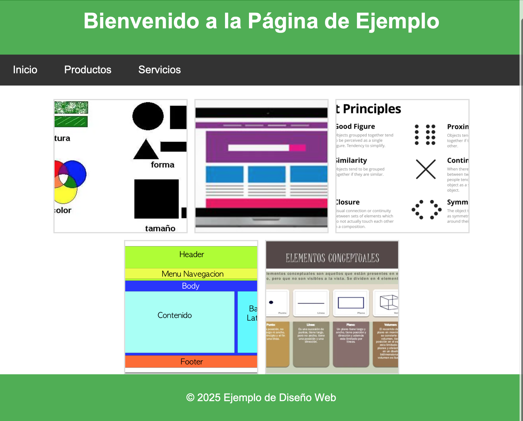 Ejemplo de diseño de página con imagenes en línea