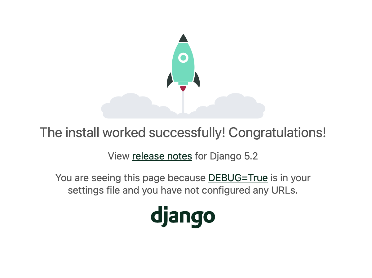 Página de bienvenida de Django