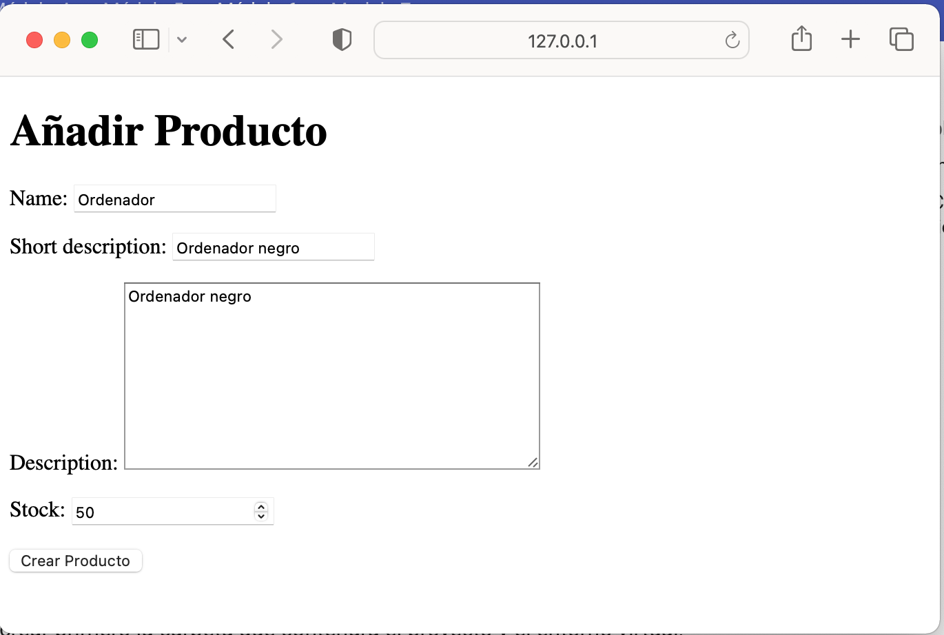 Formulario de alta de producto