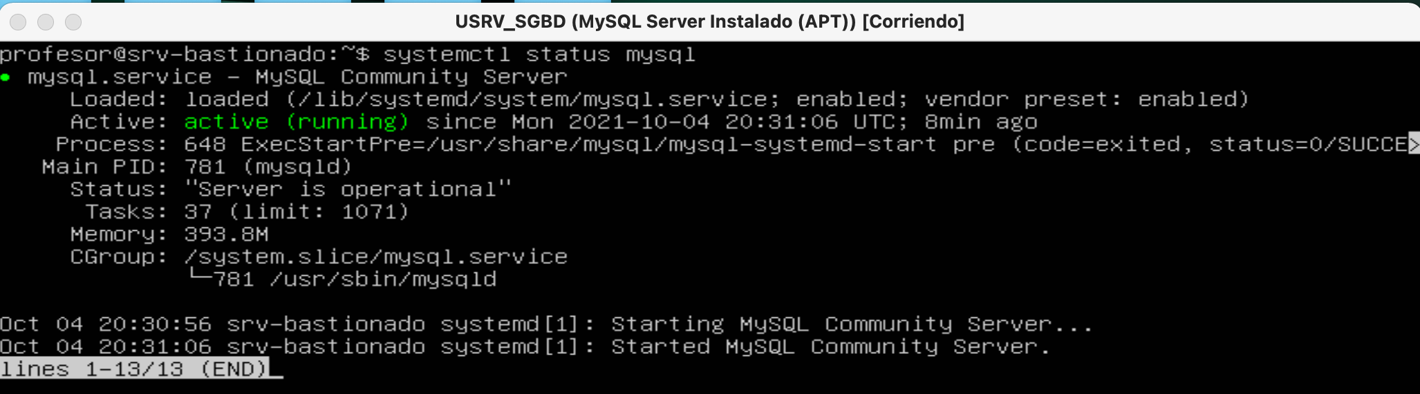 Estado del servicio mysqld